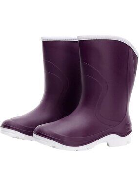 Women's Purple Comfortable Half Calf Ankle Rubber Round Toe Waterproof Rainboots